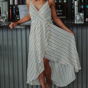 Striped Hi-Low Wrap Maxi Dress - Mustard
